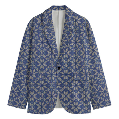 Snowflakes Knitted Pattern Print Men's Blazer