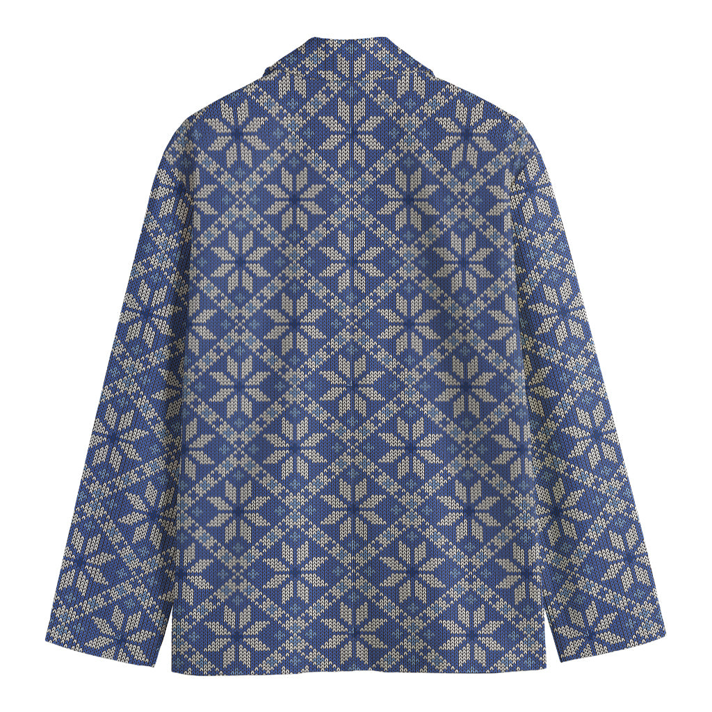 Snowflakes Knitted Pattern Print Men's Blazer