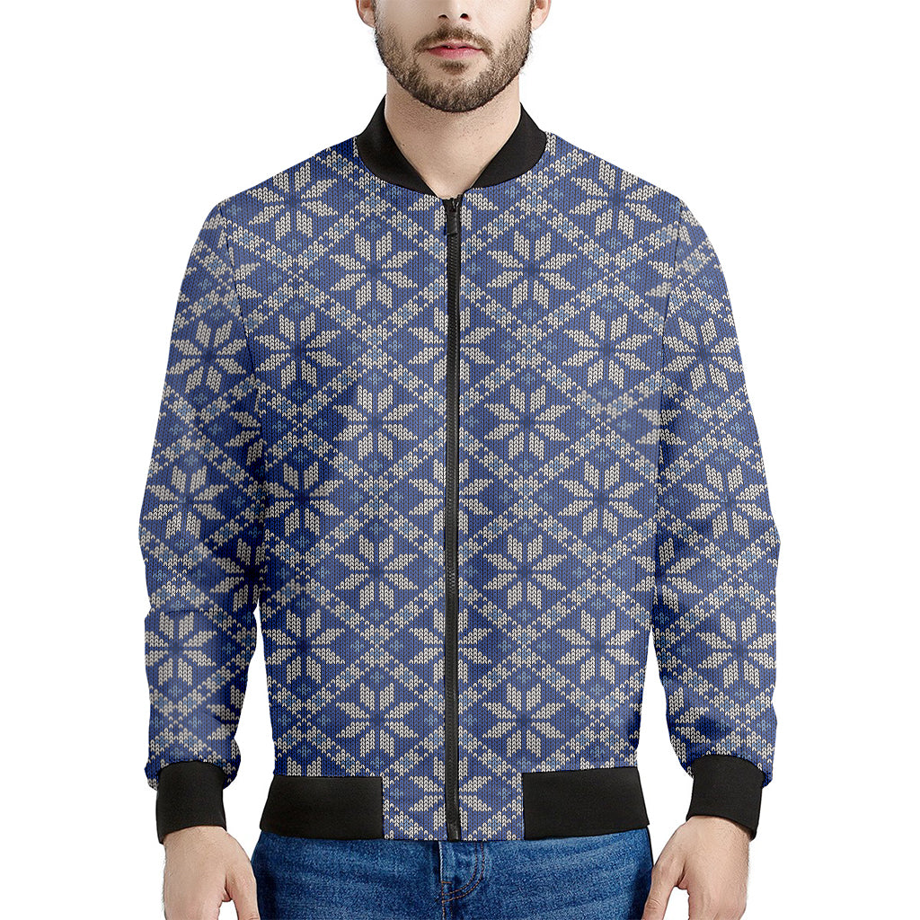 Snowflakes Knitted Pattern Print Men's Bomber Jacket