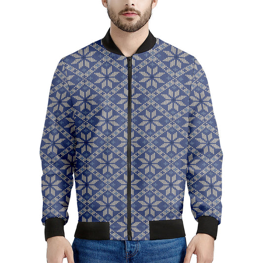 Snowflakes Knitted Pattern Print Men's Bomber Jacket