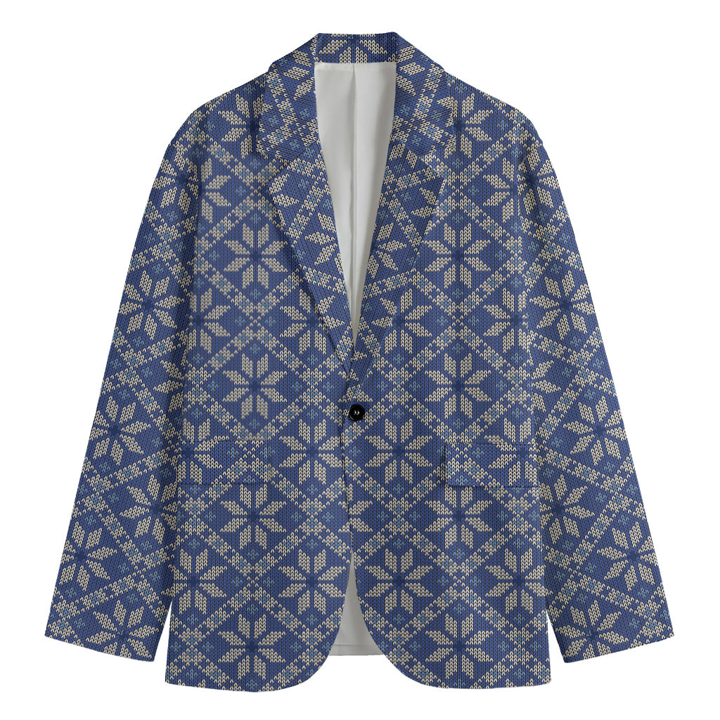 Snowflakes Knitted Pattern Print Men's Cotton Blazer