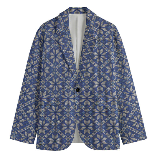 Snowflakes Knitted Pattern Print Men's Cotton Blazer