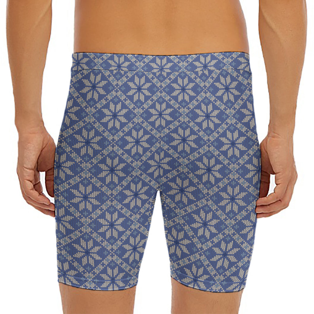 Snowflakes Knitted Pattern Print Men's Long Boxer Briefs