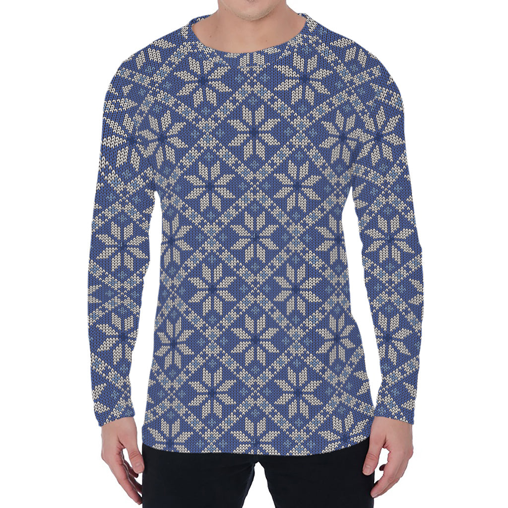 Snowflakes Knitted Pattern Print Men's Long Sleeve T-Shirt