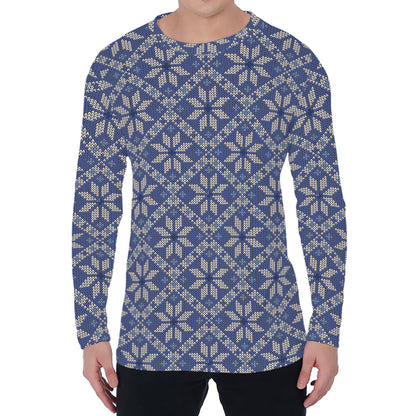 Snowflakes Knitted Pattern Print Men's Long Sleeve T-Shirt