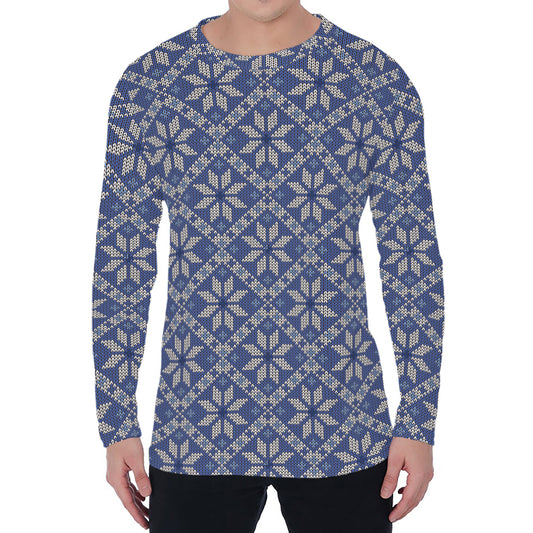 Snowflakes Knitted Pattern Print Men's Long Sleeve T-Shirt