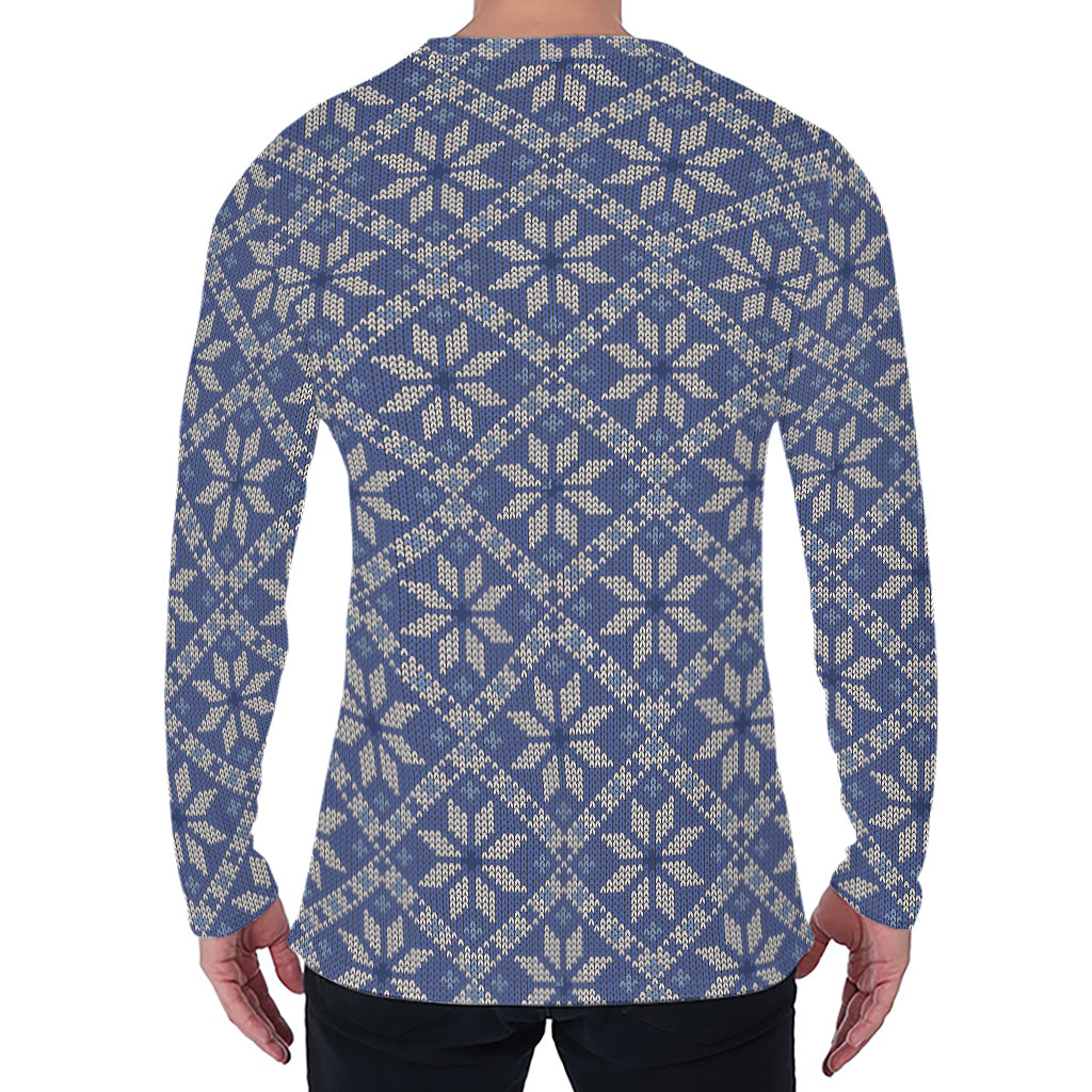 Snowflakes Knitted Pattern Print Men's Long Sleeve T-Shirt
