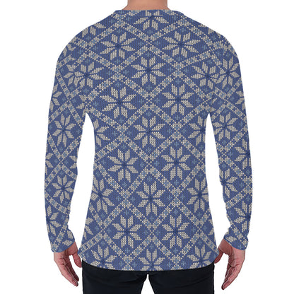 Snowflakes Knitted Pattern Print Men's Long Sleeve T-Shirt