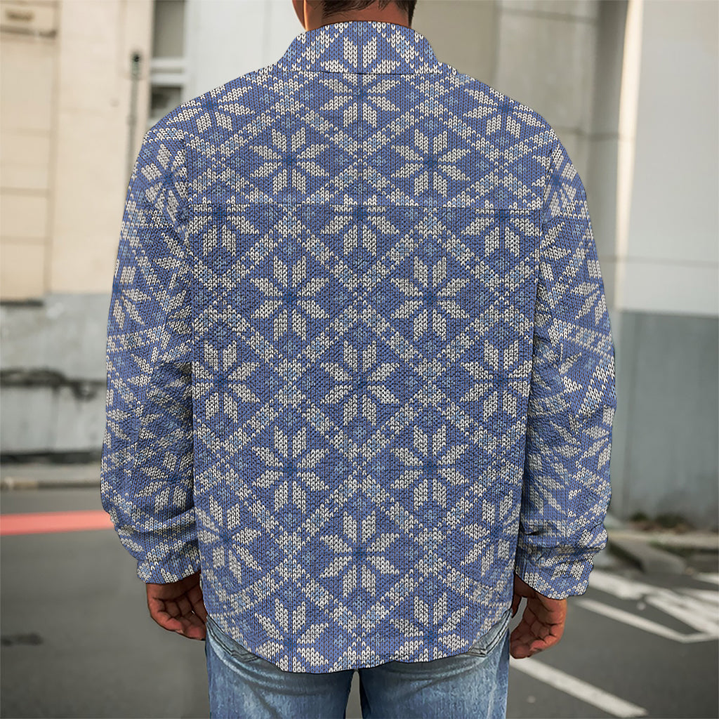 Snowflakes Knitted Pattern Print Men's Shirt Jacket