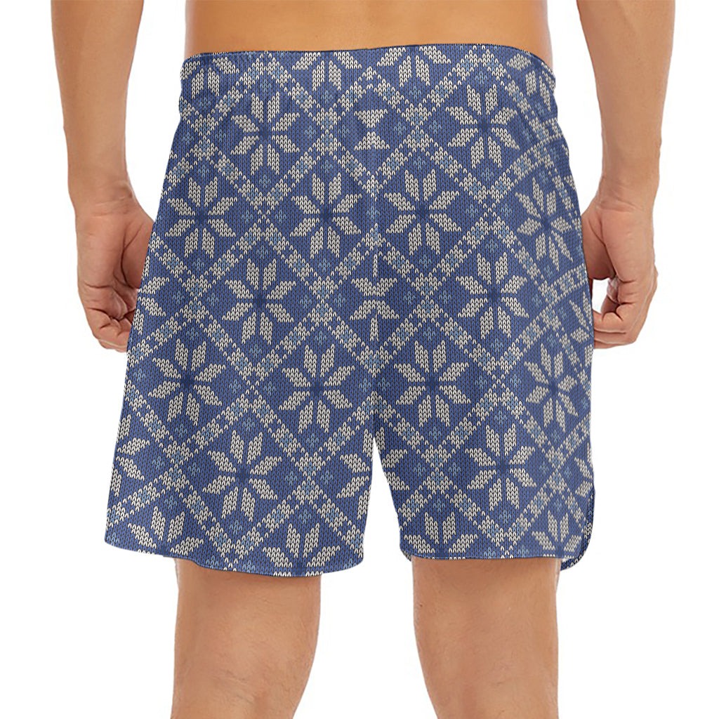Snowflakes Knitted Pattern Print Men's Split Running Shorts