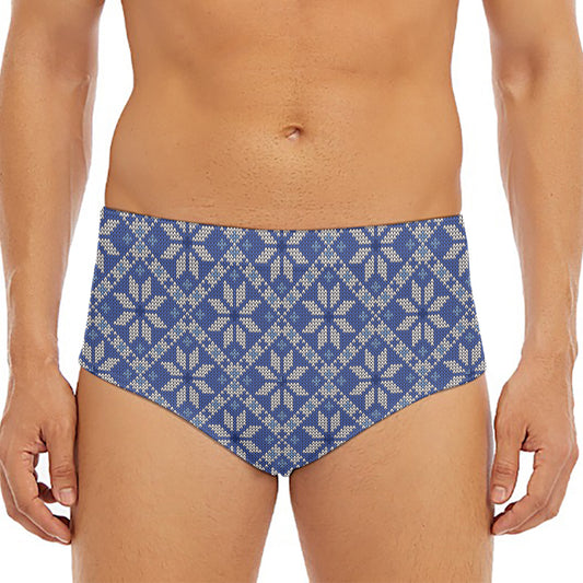Snowflakes Knitted Pattern Print Men's Triangle Swim Briefs