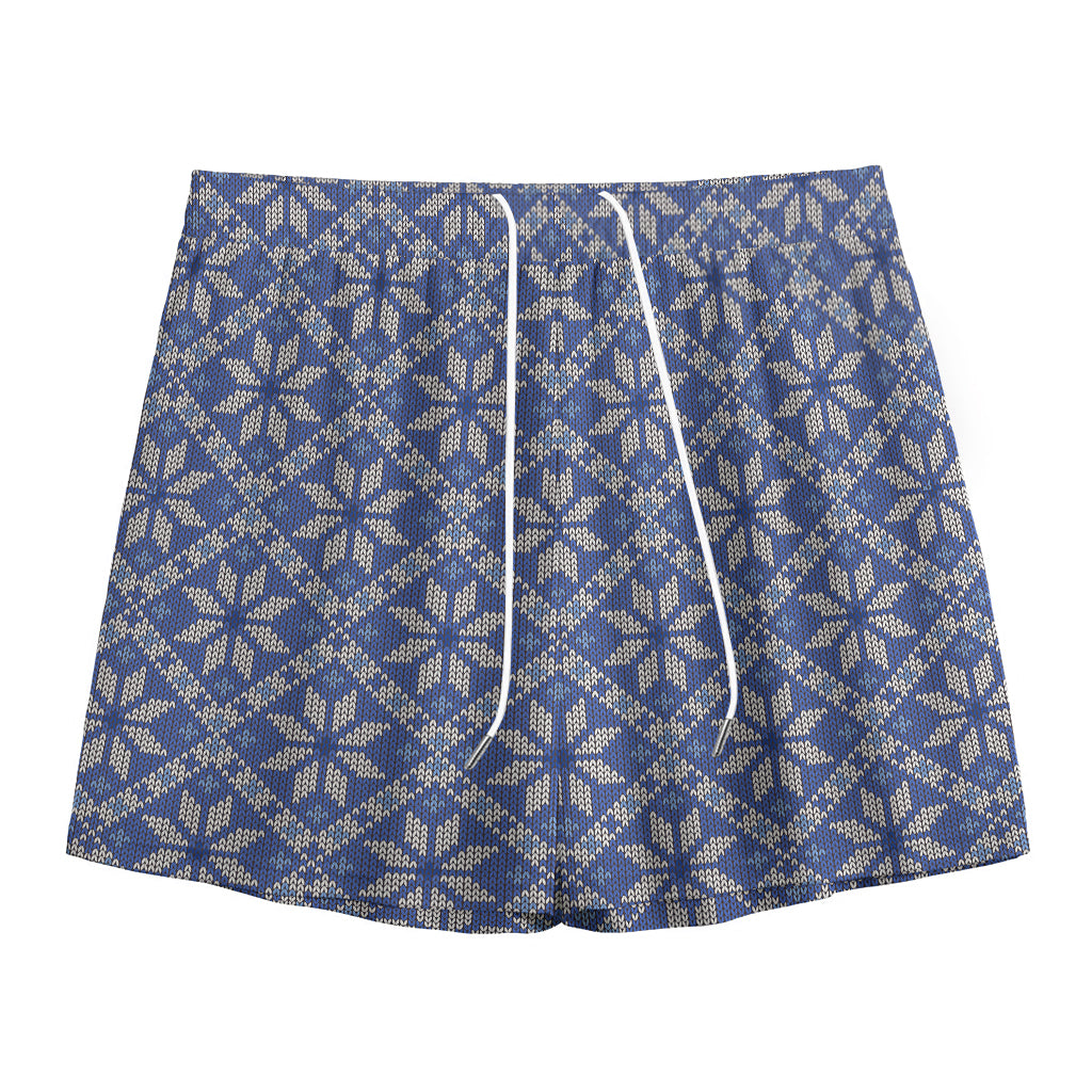 Snowflakes Knitted Pattern Print Mesh Shorts