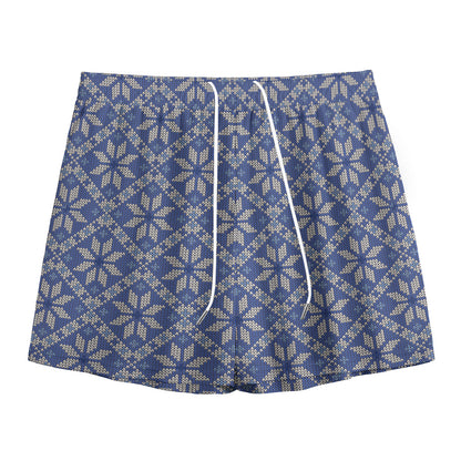 Snowflakes Knitted Pattern Print Mesh Shorts