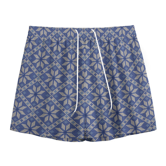 Snowflakes Knitted Pattern Print Mesh Shorts