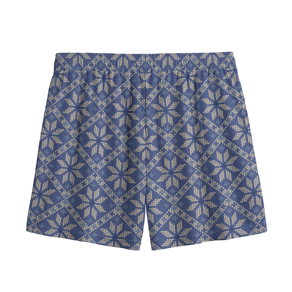 Snowflakes Knitted Pattern Print Mesh Shorts