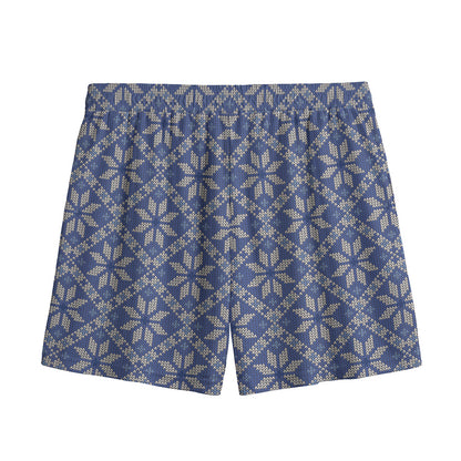 Snowflakes Knitted Pattern Print Mesh Shorts