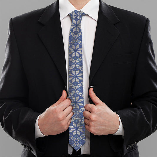 Snowflakes Knitted Pattern Print Necktie
