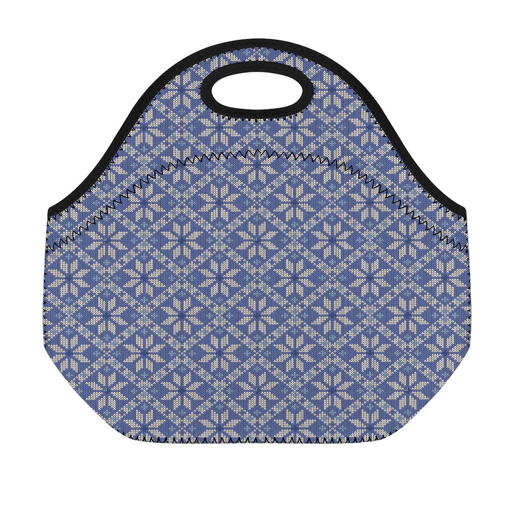 Snowflakes Knitted Pattern Print Neoprene Lunch Bag