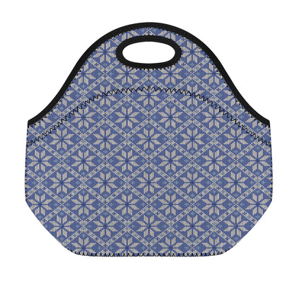 Snowflakes Knitted Pattern Print Neoprene Lunch Bag