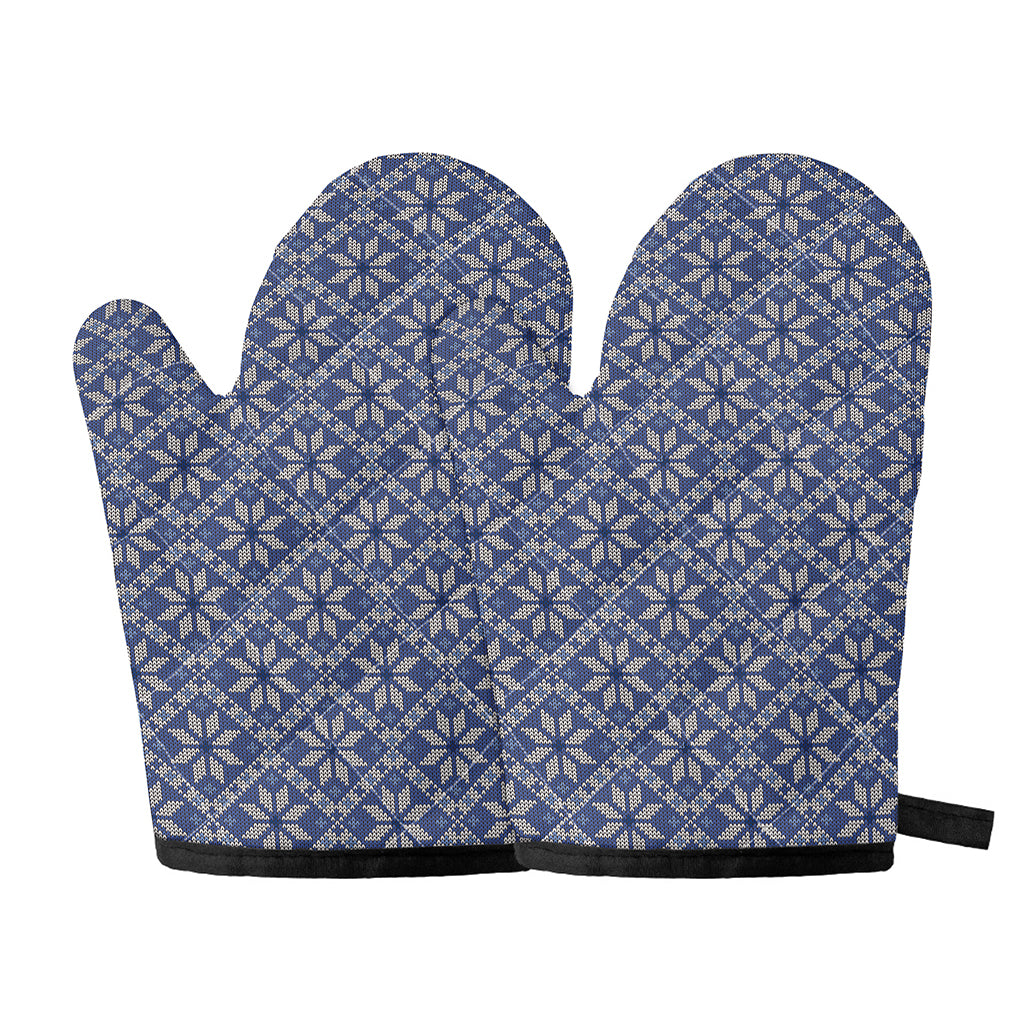 Snowflakes Knitted Pattern Print Oven Mitts