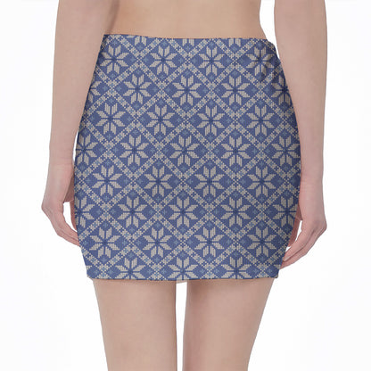 Snowflakes Knitted Pattern Print Pencil Mini Skirt