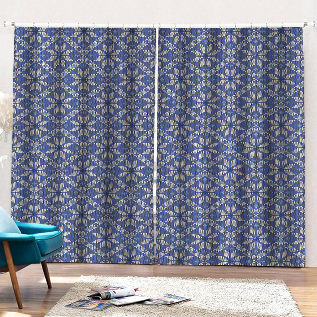 Snowflakes Knitted Pattern Print Pencil Pleat Curtains