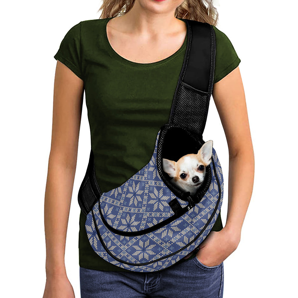 Snowflakes Knitted Pattern Print Pet Sling Carrier