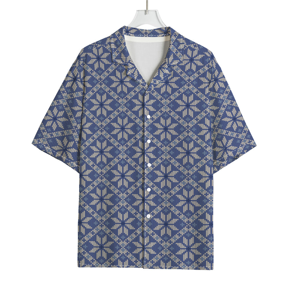 Snowflakes Knitted Pattern Print Rayon Hawaiian Shirt