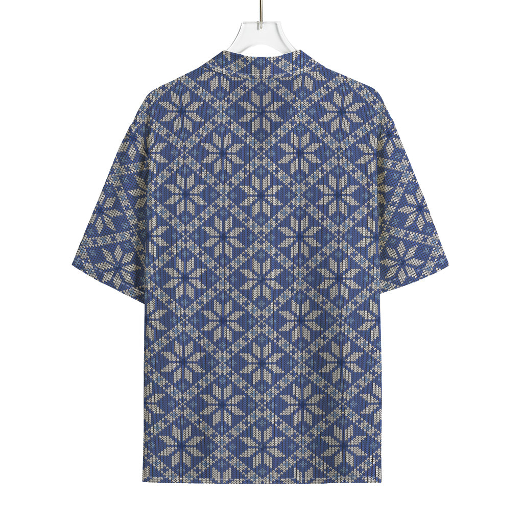 Snowflakes Knitted Pattern Print Rayon Hawaiian Shirt