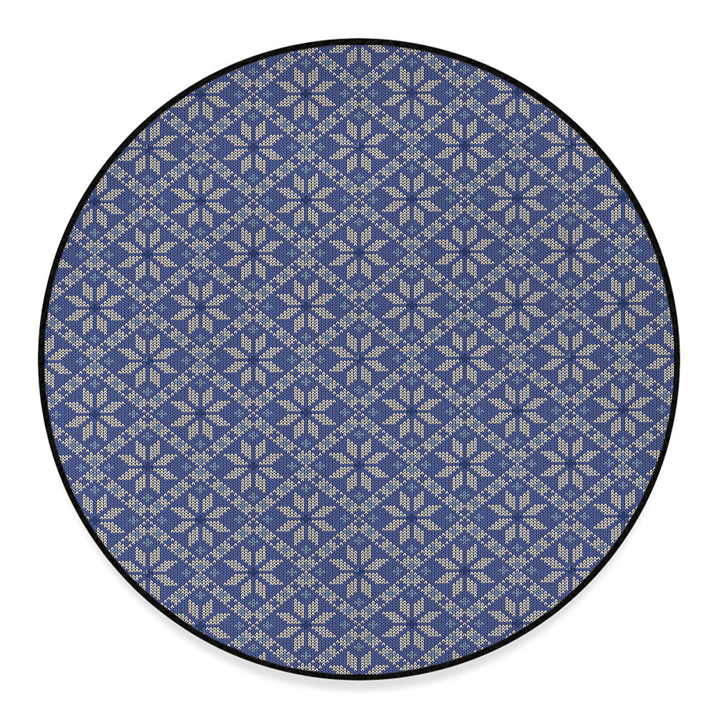 Snowflakes Knitted Pattern Print Round Floor Mat