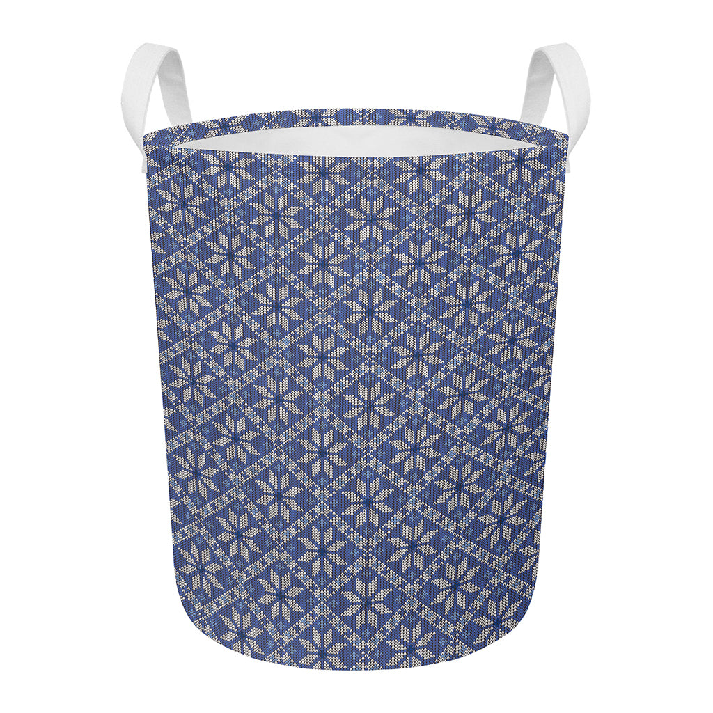 Snowflakes Knitted Pattern Print Round Laundry Basket