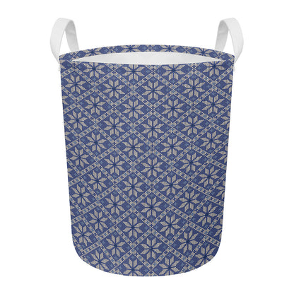 Snowflakes Knitted Pattern Print Round Laundry Basket
