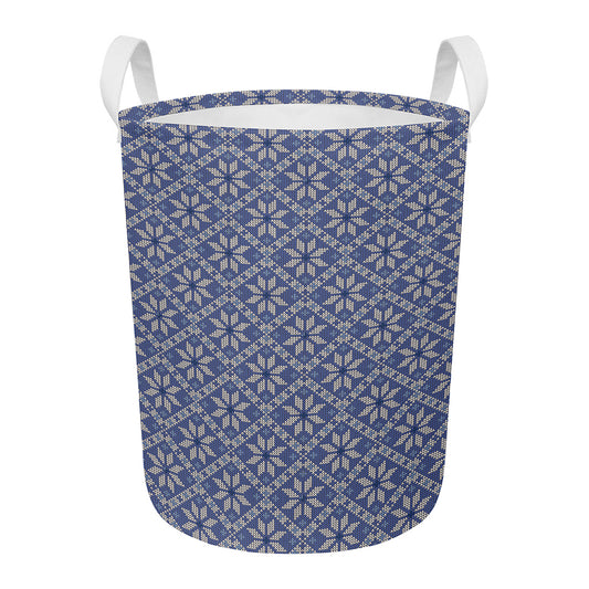 Snowflakes Knitted Pattern Print Round Laundry Basket