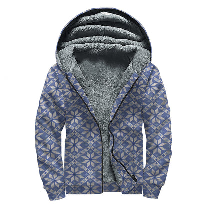 Snowflakes Knitted Pattern Print Sherpa Lined Zip Up Hoodie