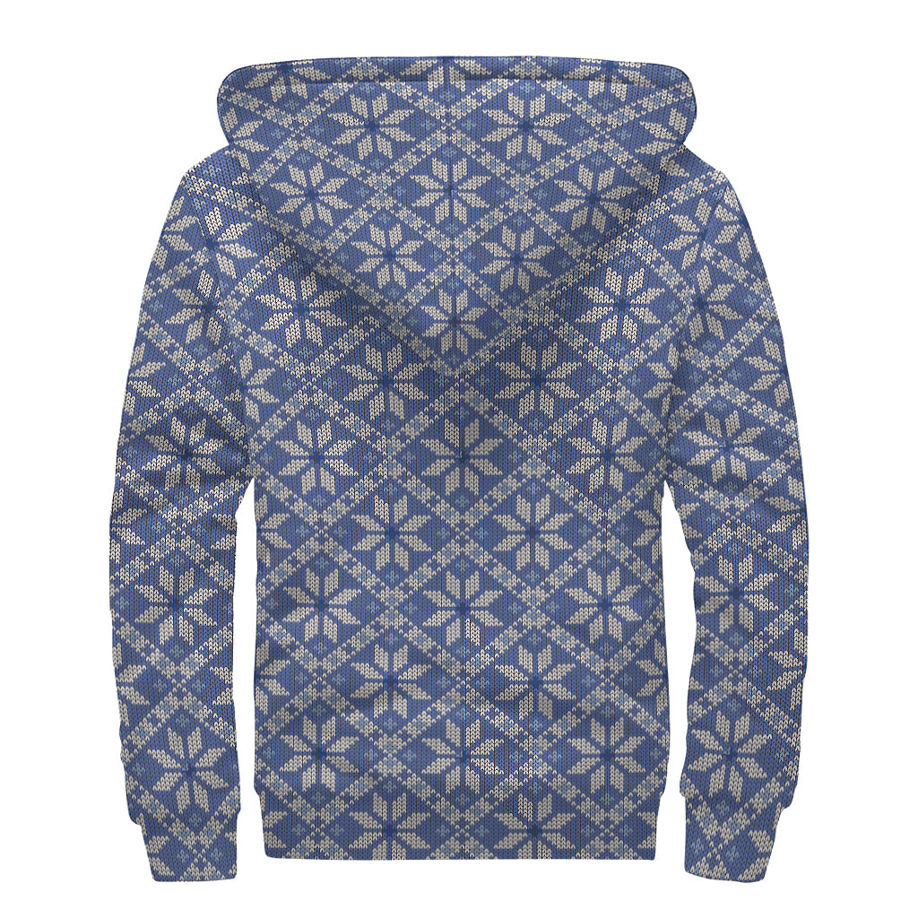 Snowflakes Knitted Pattern Print Sherpa Lined Zip Up Hoodie