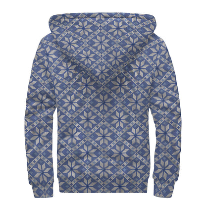 Snowflakes Knitted Pattern Print Sherpa Lined Zip Up Hoodie