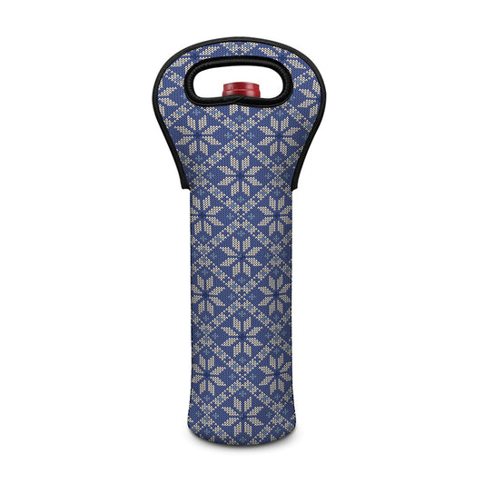 Snowflakes Knitted Pattern Print Single Neoprene Wine Tote