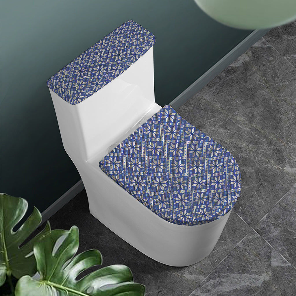 Snowflakes Knitted Pattern Print Toilet Lid And Tank Cover Set