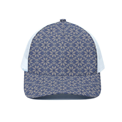 Snowflakes Knitted Pattern Print White Mesh Trucker Cap