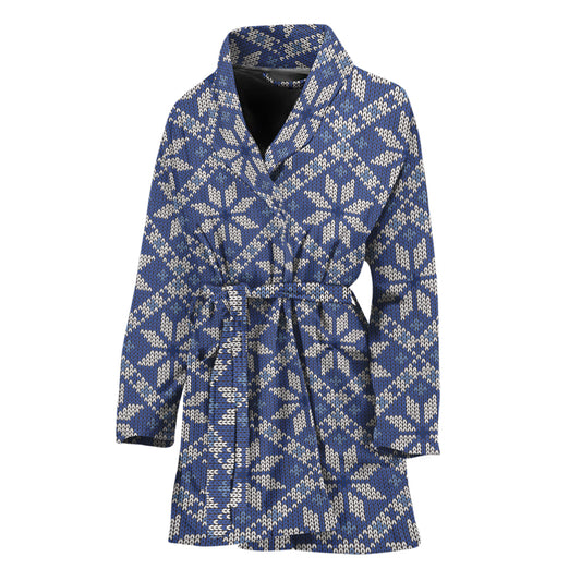Snowflakes Knitted Pattern Print Women's Bathrobe
