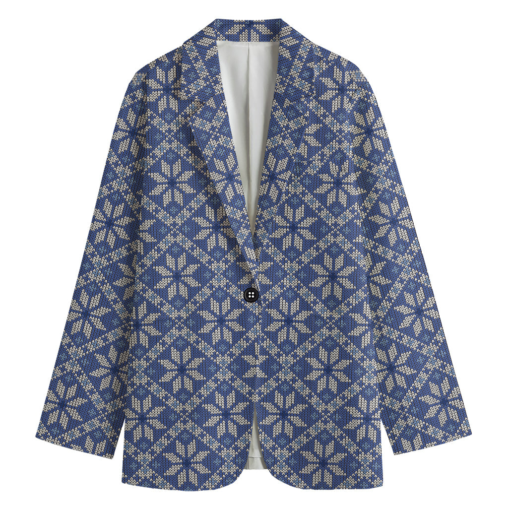 Snowflakes Knitted Pattern Print Women's Cotton Blazer