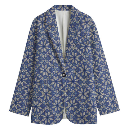 Snowflakes Knitted Pattern Print Women's Cotton Blazer