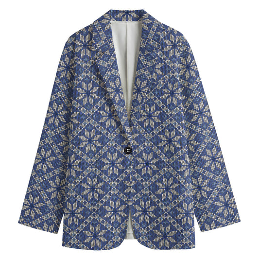 Snowflakes Knitted Pattern Print Women's Cotton Blazer