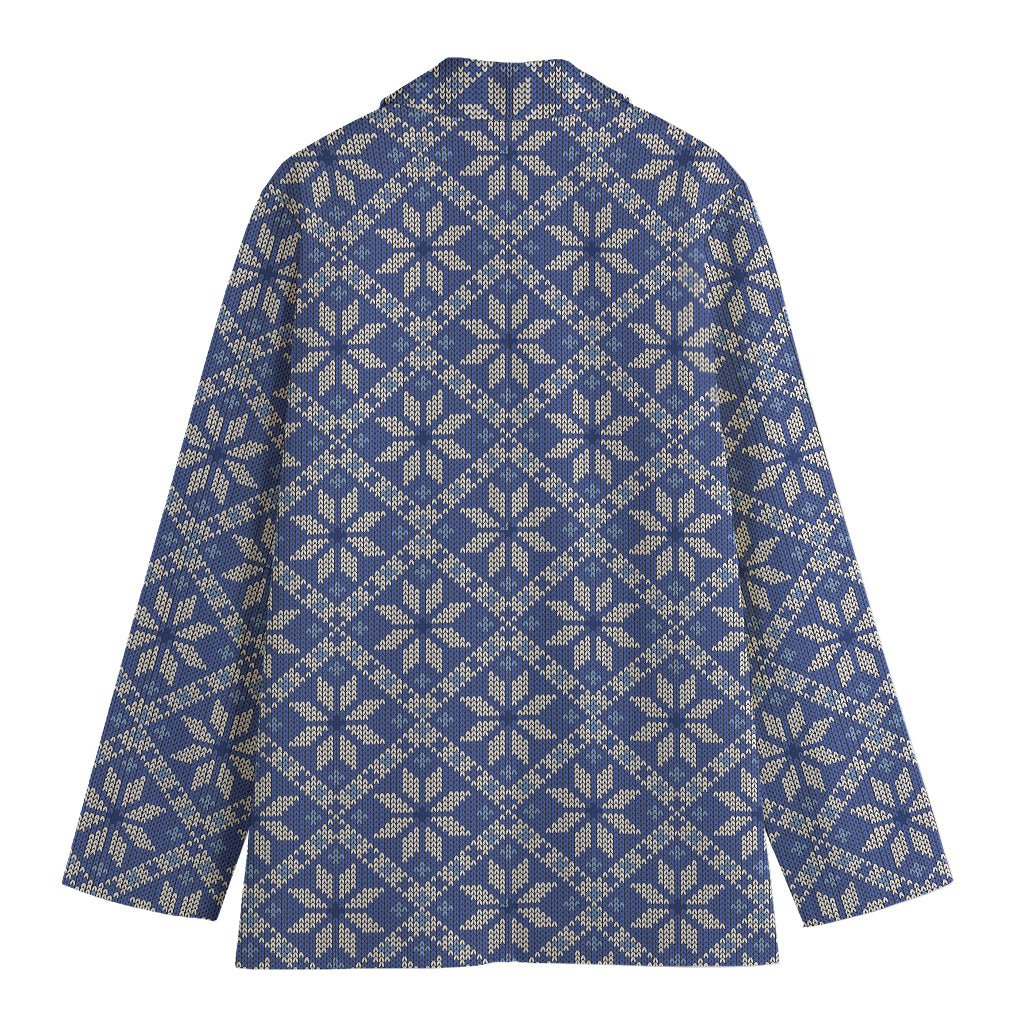 Snowflakes Knitted Pattern Print Women's Cotton Blazer