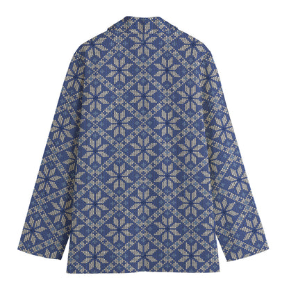 Snowflakes Knitted Pattern Print Women's Cotton Blazer