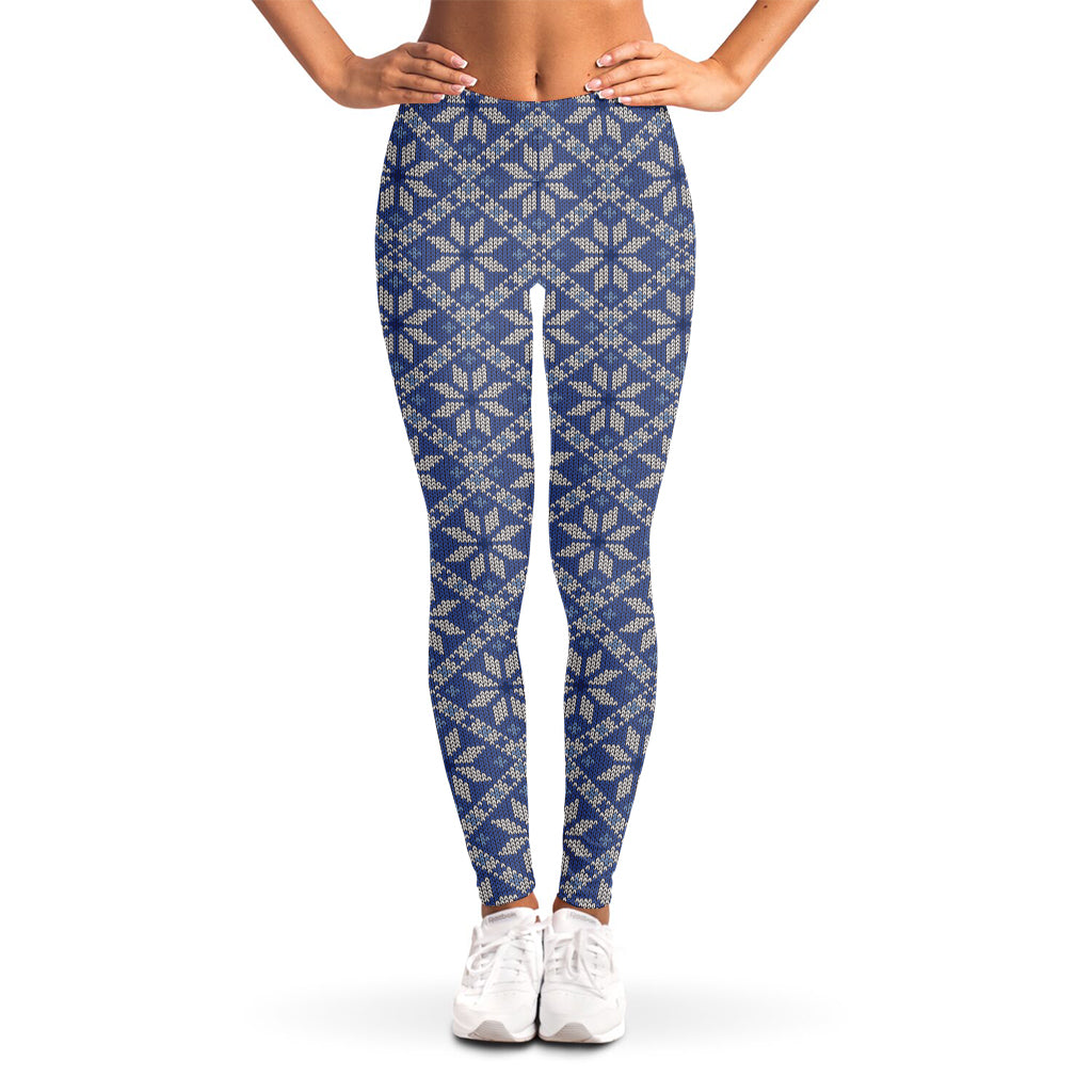 Snowflakes Knitted Pattern Print Women's Leggings