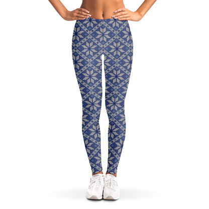 Snowflakes Knitted Pattern Print Women's Leggings