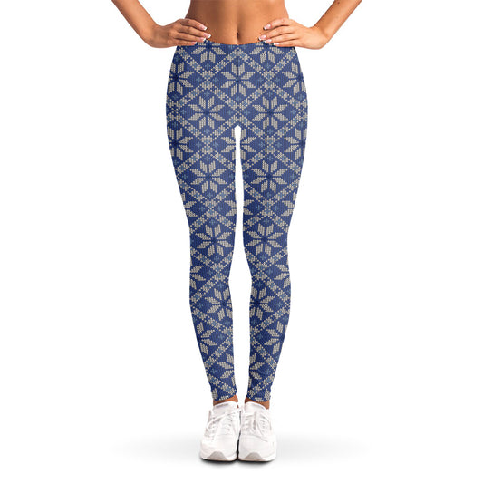 Snowflakes Knitted Pattern Print Women's Leggings
