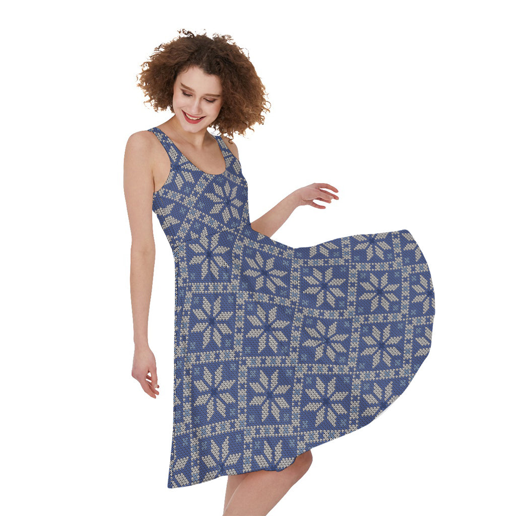 Snowflakes Knitted Pattern Print Women's Sleeveless Dress