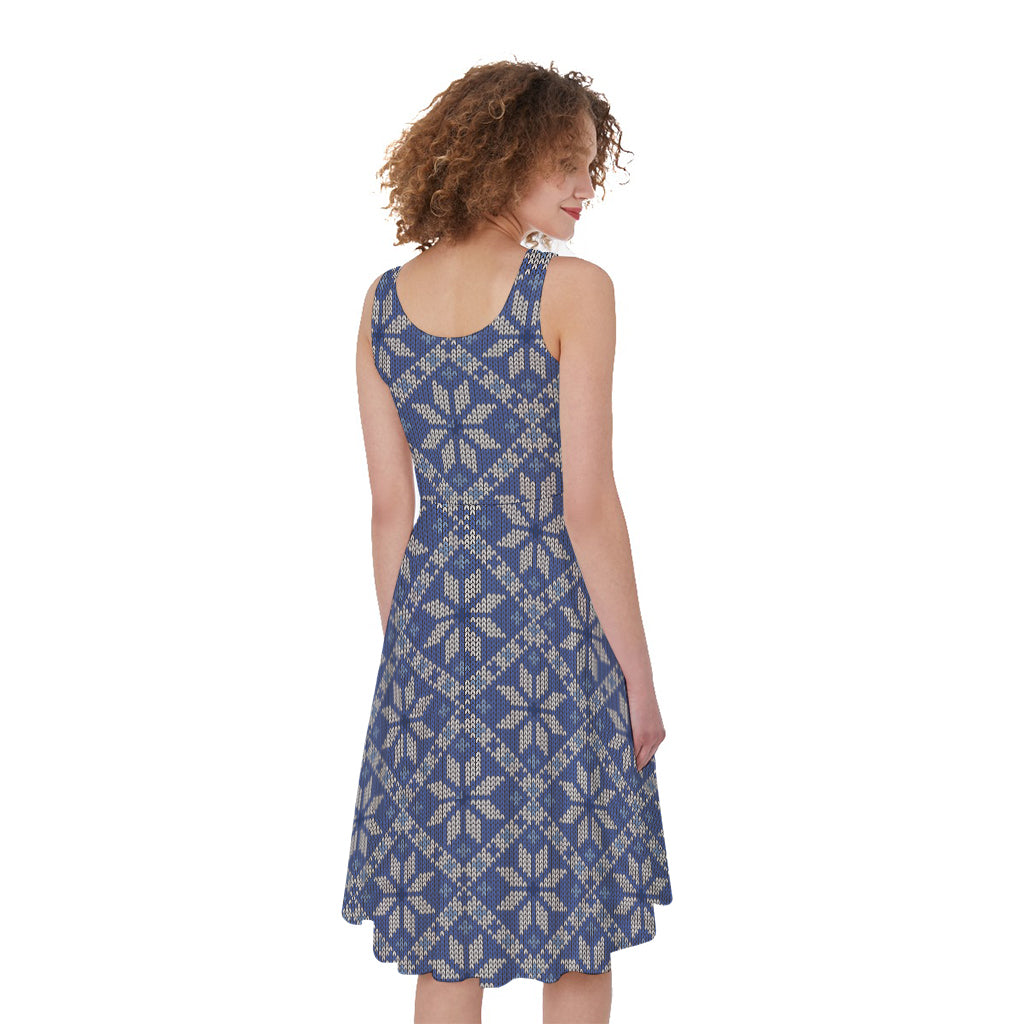 Snowflakes Knitted Pattern Print Women's Sleeveless Dress